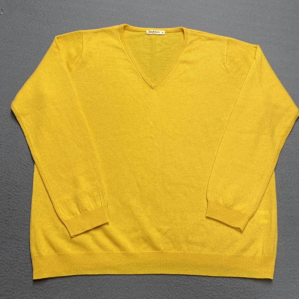 WoolOvers Sweater Pullover‎ Womens XL Yellow V-Neck Merino Cashmere Tight-Knit